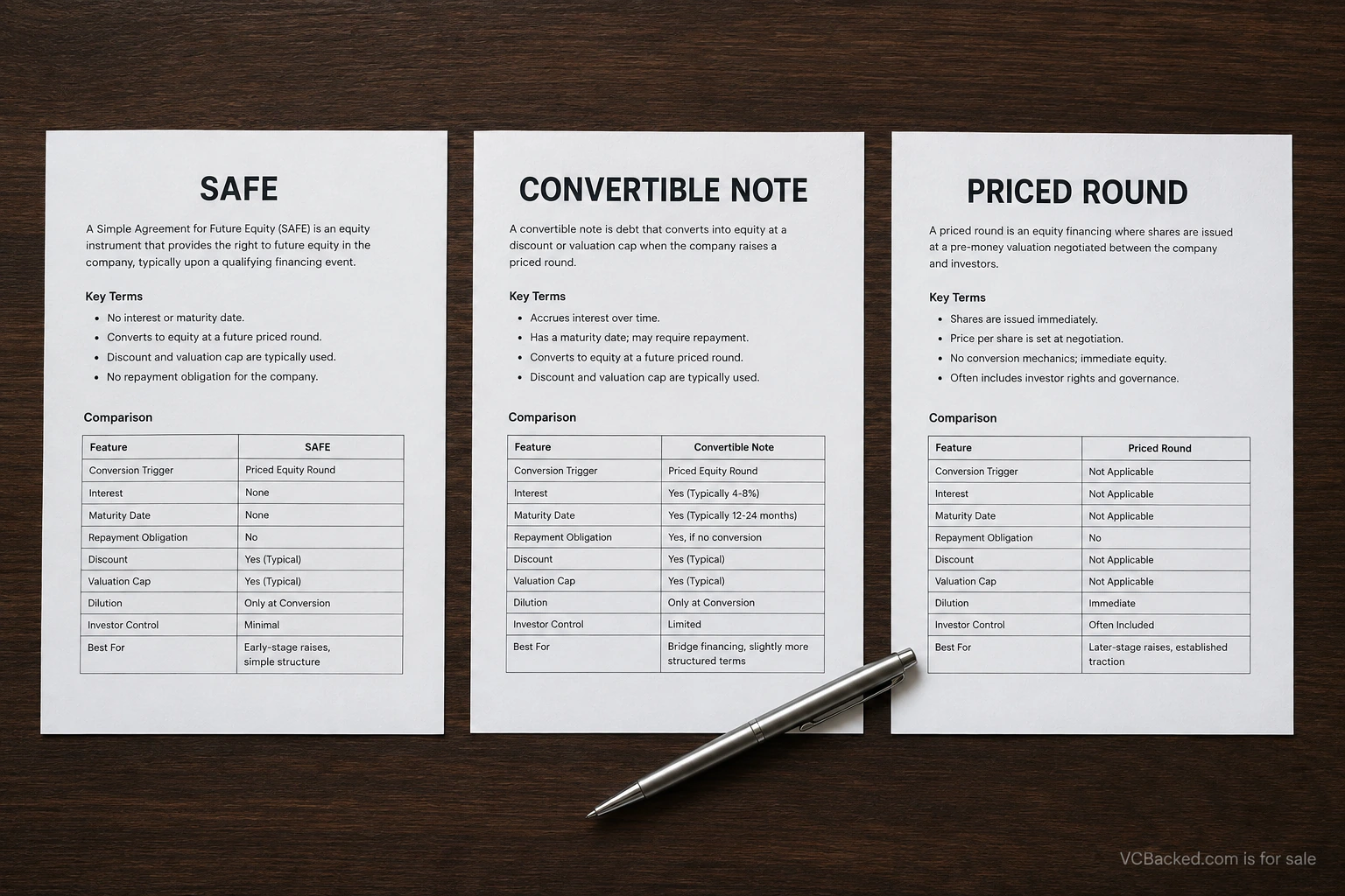 Working paper for SAFE vs Convertible Note vs Priced Round: How Founders Choose the Instrument