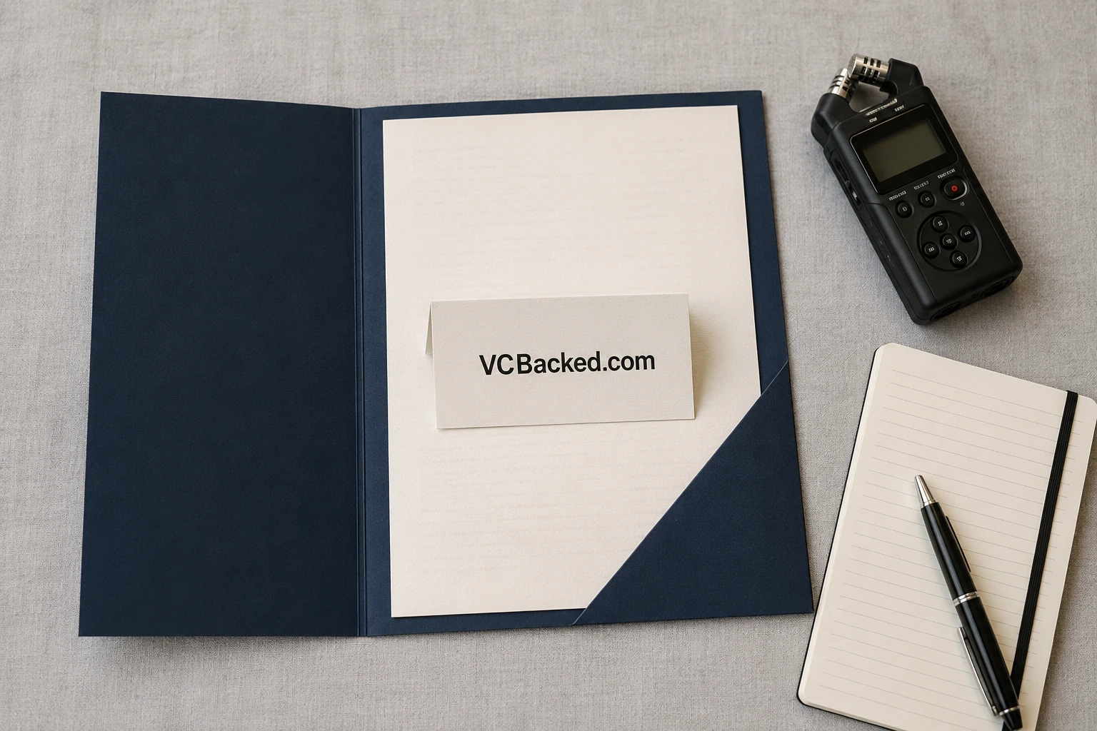VCBacked.com editorial papers on a desk